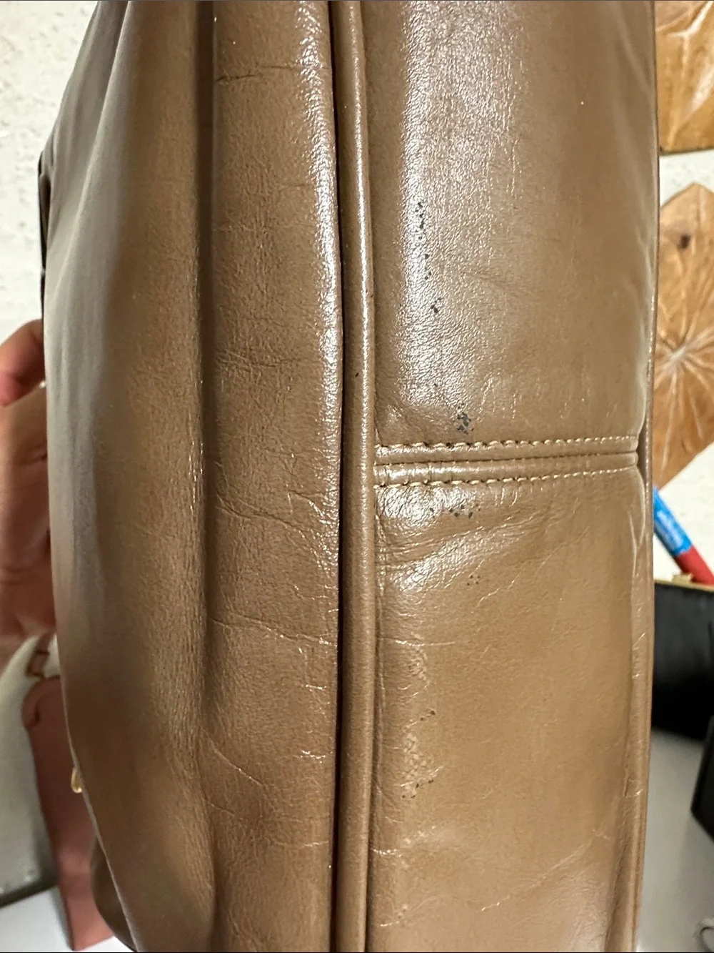 Anne Klein Brown Leather Top-Handle Shoulder Bag with Dark Tortoiseshell Accents - Picture 12 of 13